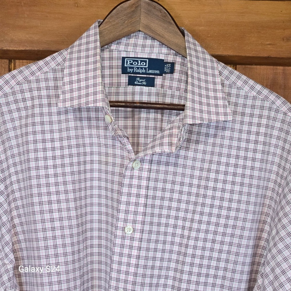 Polo Ralph Lauren Mens Regent Classic Fit Plaid Dress Shirt Long Sleeve Pink